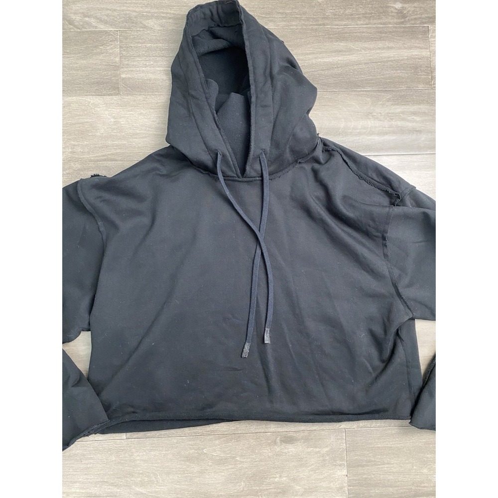 Alo Yoga Effortless Crop Hoodie Turtleneck Sweatshirt  Raw Edge Size Large Black